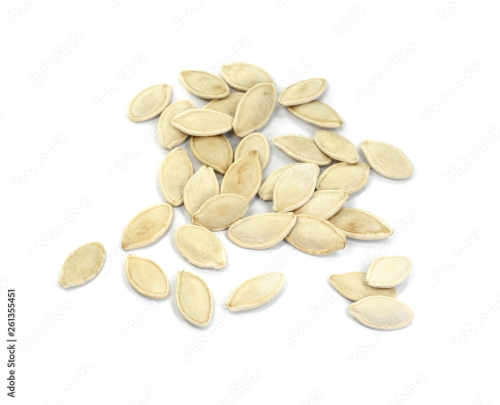 Heap of pumpkin seeds isolated on white background Heap of pumpkin seeds isolated on white background