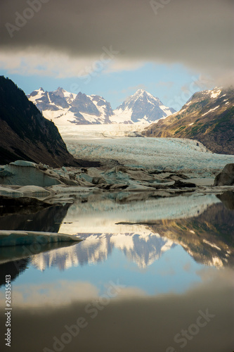 Sheridan Glacier Icy Reflection and Clouds in Alaska