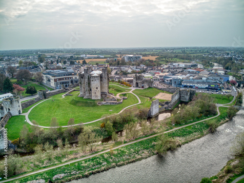 Medieval Trim Castle in County Meath, Ireland from Drone