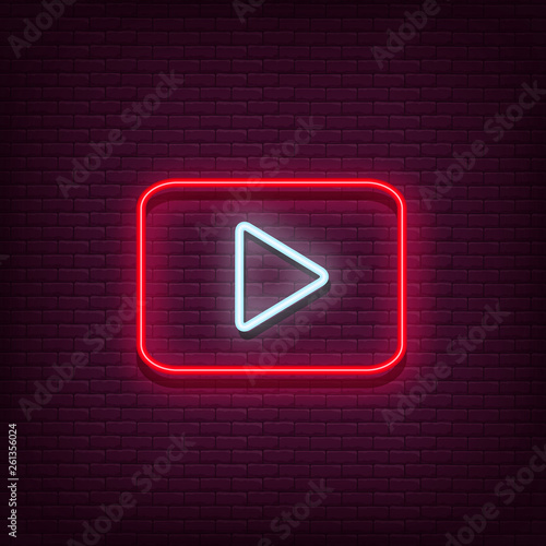 Neon Play vector logo. Play button