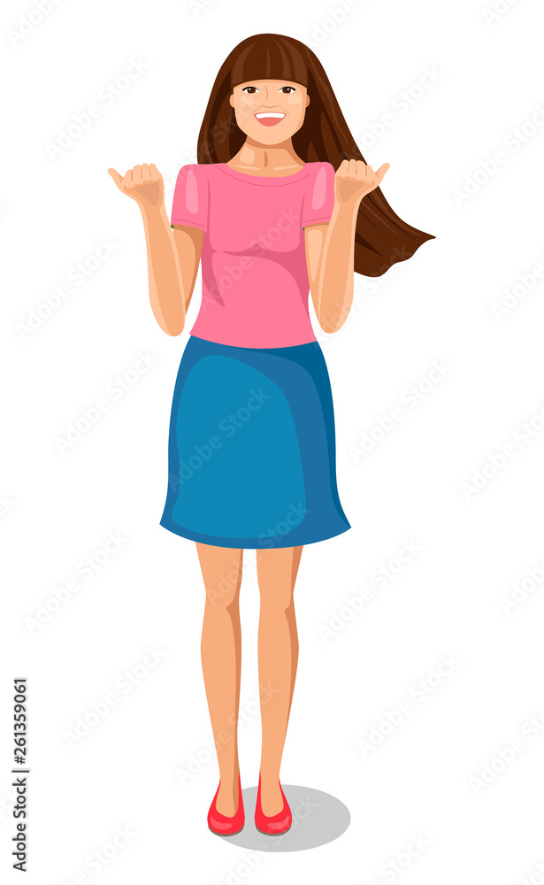 Victory celebration concept. Smiling young girl making winner gesture. Vector illustration on isolated background. Victory celebration concept. Smiling young girl making winner gesture. Vector illustration on isolated background.
