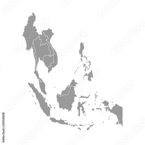 Vector illustration with simplified map of Asian countries. South East region. States borders of Myanmar, Laos, Indonesia