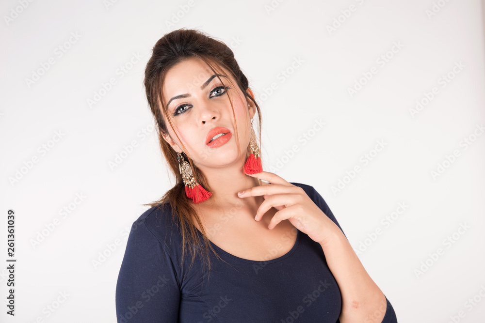 Portrait of pretty young female on white background Portrait of pretty young female on white background