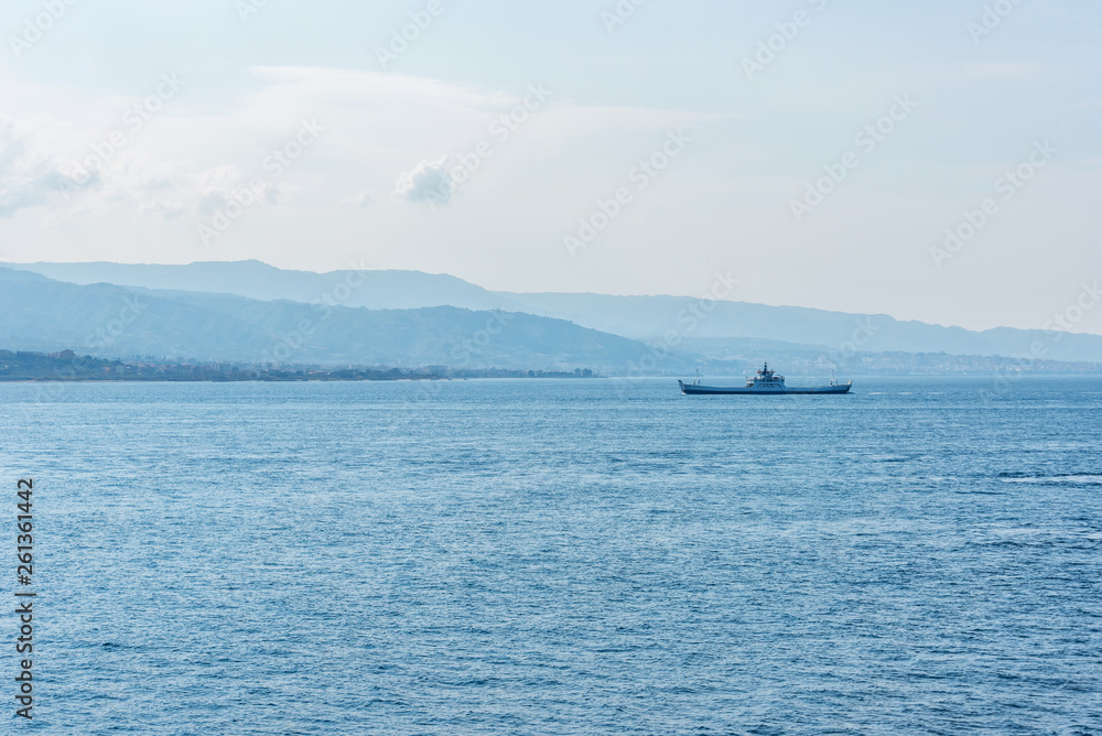 Ferries and View of Sicily from the Mediterranean Sea Ferries and View of Sicily from the Mediterranean Sea