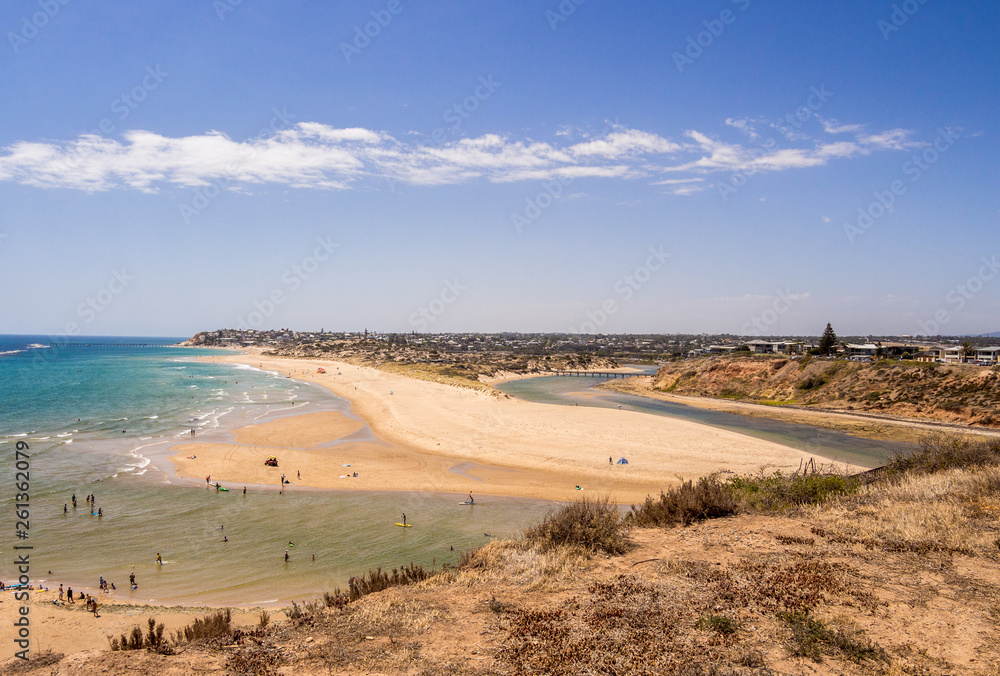View of the beautiful Christies Beach from cliff top, Adelaid, South Australia