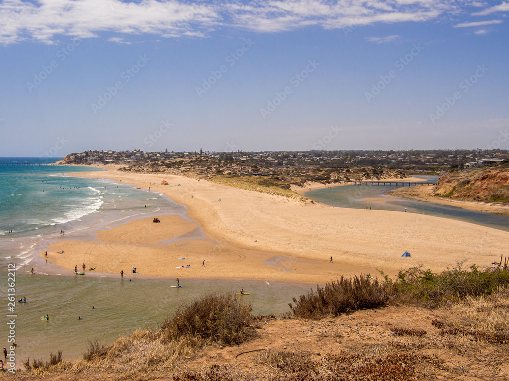 View of the beautiful Christies Beach from cliff top, Adelaid, South Australia