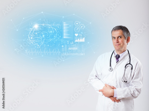 Middle aged neurologist showing the test result 