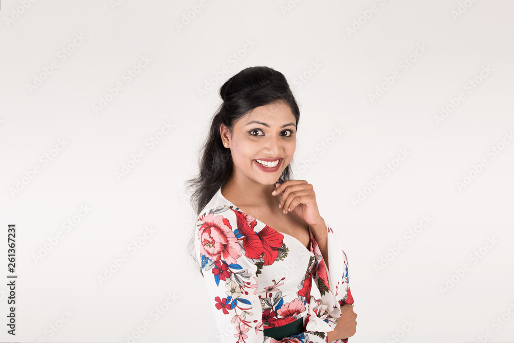 Pretty young female posing on white background Pretty young female posing on white background
