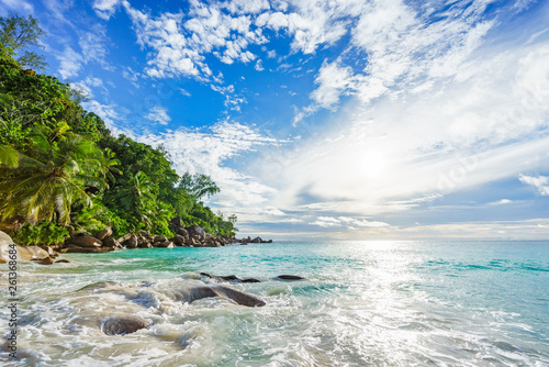 Fototapeta Naklejka Na Ścianę i Meble -  sunny day on paradise beach anse georgette,praslin seychelles 40