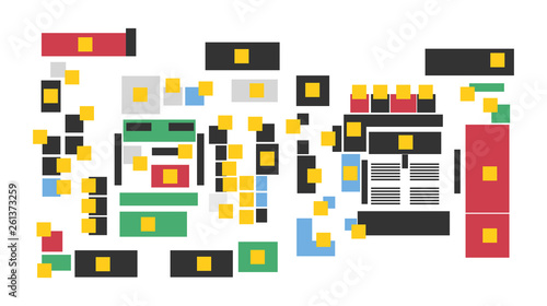 Vector editable colored floor plan isolated on a white background. Suitable as a map of campus, office, production hall, festival, shopping mall, work place, event and more.