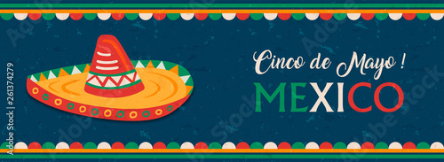 Happy Cinco de Mayo mexican mariachi hat banner