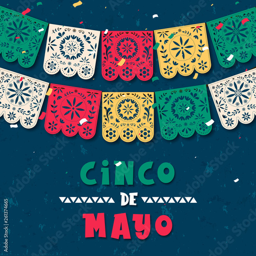 Cinco de Mayo paper flag card for mexico holiday