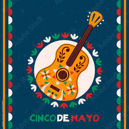 Happy Cinco de Mayo mexican mariachi guitar card