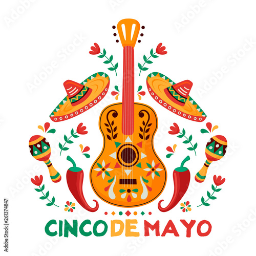 Cinco de Mayo card of mexican culture decoration