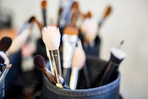 Set of makeup brushes in case close