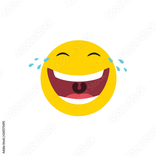 Laughing emoticon with tears of joy. Vector illustration.