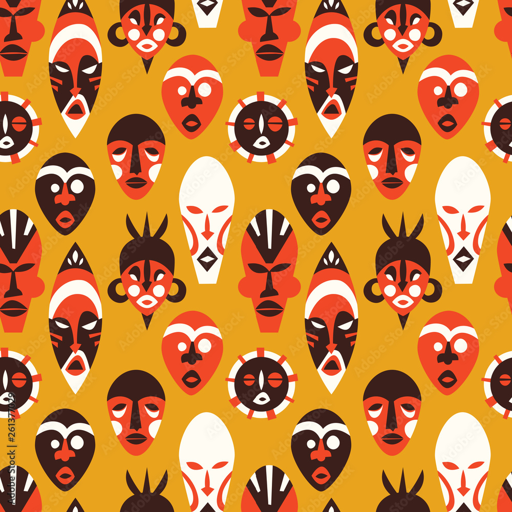 Obraz premium Tribal African mask art background pattern