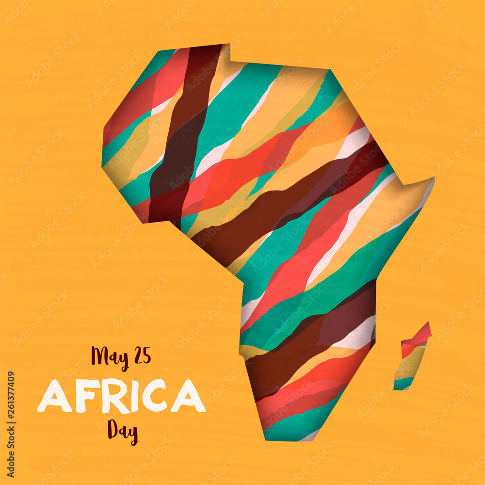 Plakat Happy Africa Day card of african paper cut map