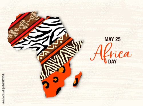 May 25 Africa Day card of animal print map