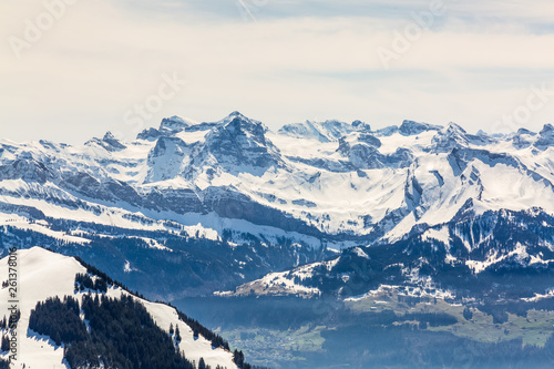 Snowy peaks of beautyful mountains in Switzerland