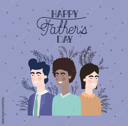 happy fathers day card with dads and leafs plant