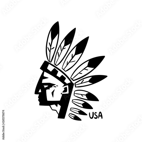 American indian chief hand drawn retro design element for logo, badge vector Illustration on a white background