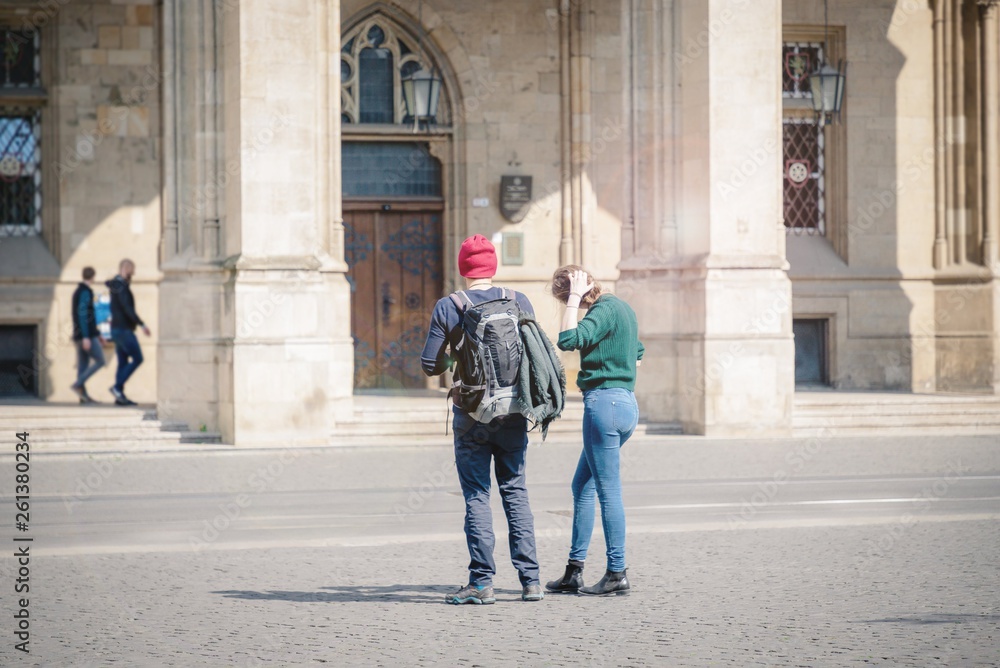 Couple standing in the city center of Erfurt, Germany