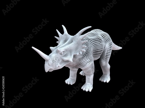 3d rendering of a white wired dino isoalted on black background