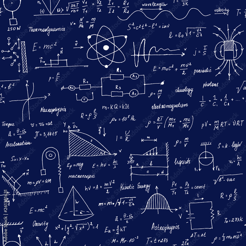 Physics Formulas. Seamless texture. School blackboard with the formulas ...