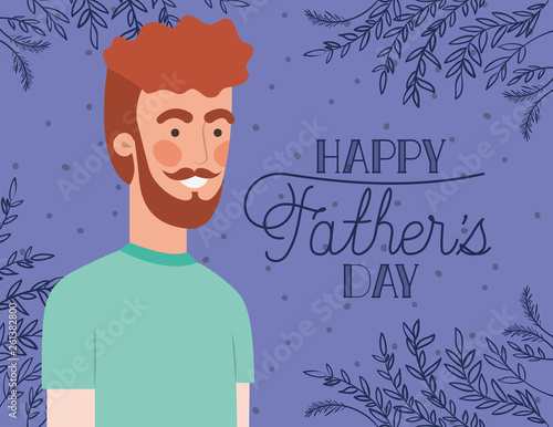 happy fathers day card with dad and leafs plant decoration