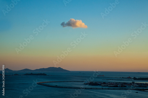 Aerial View in Panama City to the historical part called Casco Viejo and to the Taboga Islandsand further to  the route of the Panama Canal photo