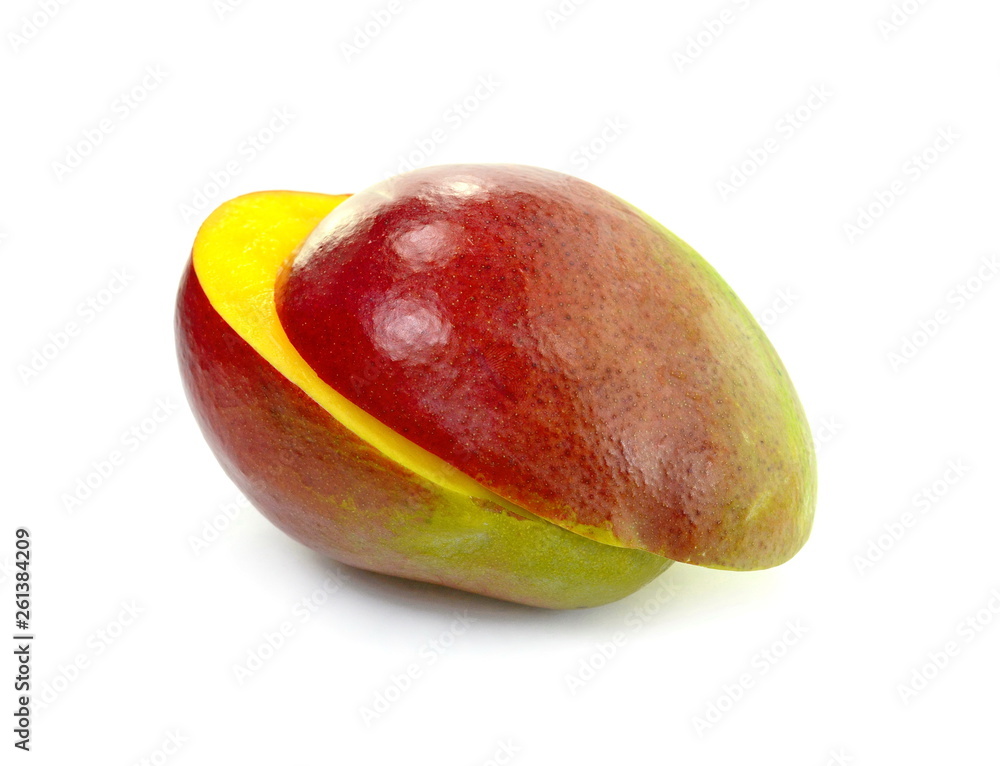 Juicy dessert mango isolated on white background. Sweet Mango slices. Juicy dessert mango isolated on white background. Sweet Mango slices.