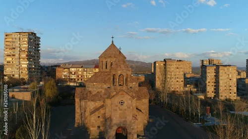 Aerial view of St. Sarkis Church, Armenia - Yerevan - Nor Nork - Aerial shot 4K photo