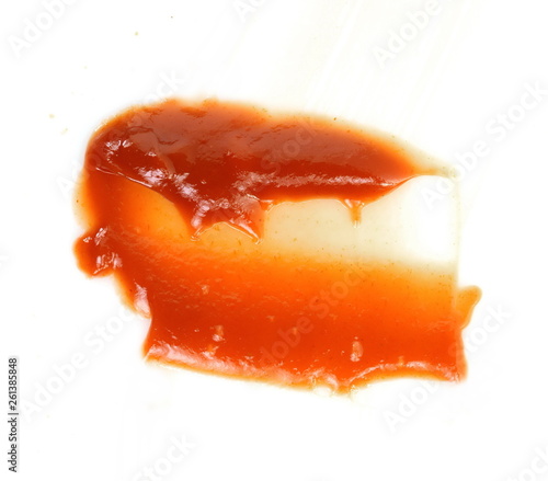 Closeup red ketchup tomato sauce isolated on white background. Tomato sauce on white background.