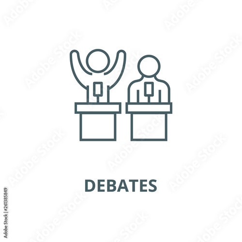 Debates,lecture,cogency,persuasion line icon, vector. Debates,lecture,cogency,persuasion outline sign, concept symbol, illustration