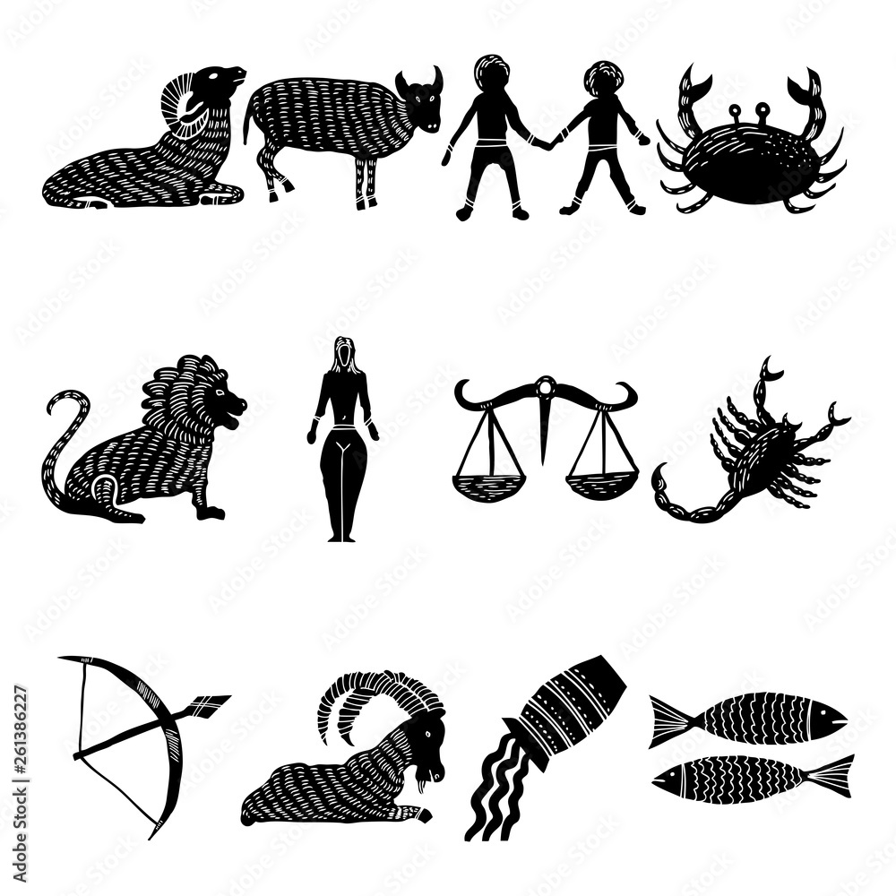 Zodiac for horoscope icon set. Usable for mystic occult palmistry and witchcraft alchemy. Vector Zodiac for horoscope icon set. Usable for mystic occult palmistry and witchcraft alchemy. Vector