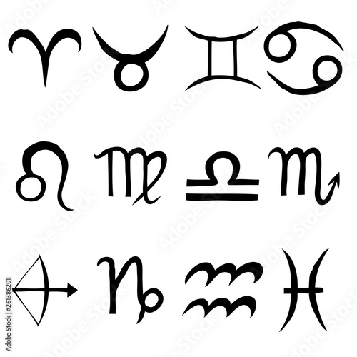 Zodiac for horoscope icon set. Usable for mystic  occult  palmistry and witchcraft alchemy. Vector