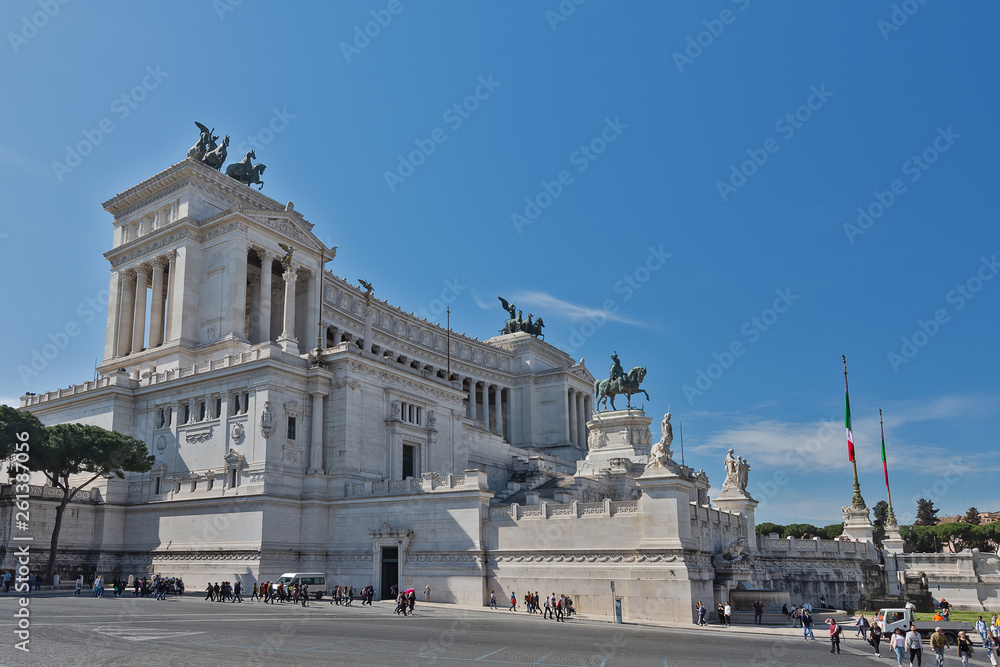 The Vittorio Emanuele II Monument also known as the Vittoriano, or Altare della Patria, built between the Piazza Venezia (The Venice Square) and the Capitoline Hill- the central hub of Rome .