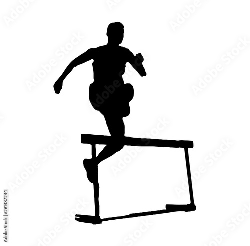 man running and jumping the obstacle