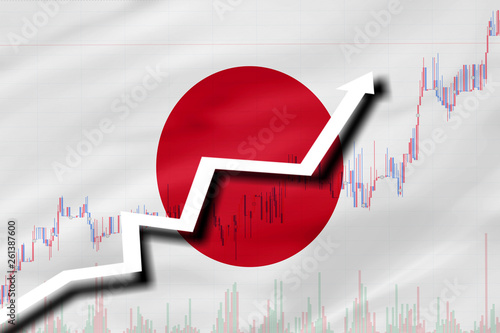 Wallpaper Mural White arrow and stocks chart growth up on the background of the flag of Japan Torontodigital.ca