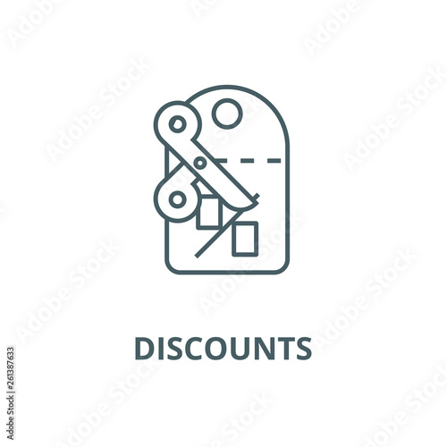 Discounts,label,scissors line icon, vector. Discounts,label,scissors outline sign, concept symbol, illustration