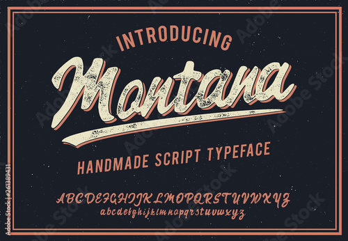 Montana. Vintage brush script. Handmade font. Retro Typeface. Vector font illustration.