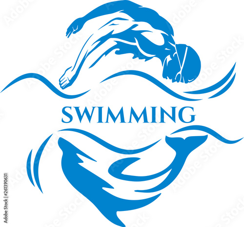 Swimmer and dolphin vector illustration
