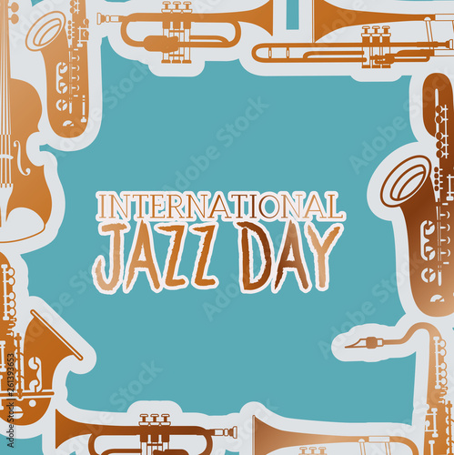 Canvas Print jazz day poste with instruments background