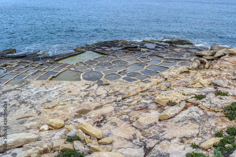 View of Saltpans in Marsaskala city, Malta