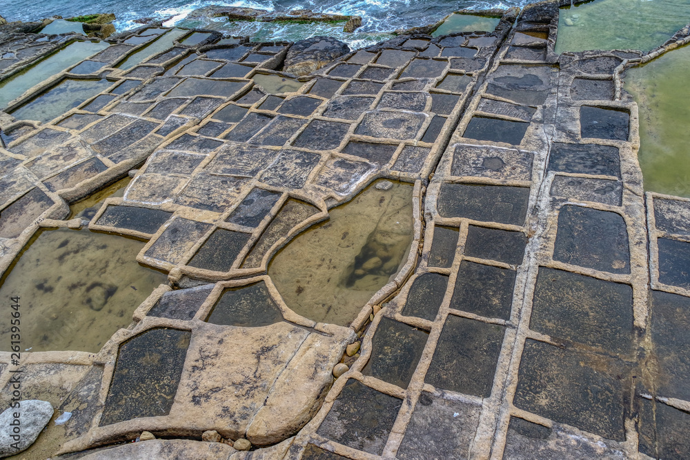View of Zonqor Point Salt Pans in Marsascala, Malta