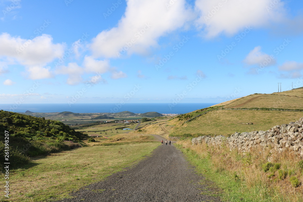 Paisagem de uma  estrada pelas colinas da ilha Graciosa, Açores, 