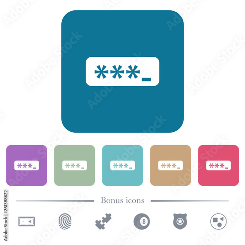 PIN code flat icons on color rounded square backgrounds