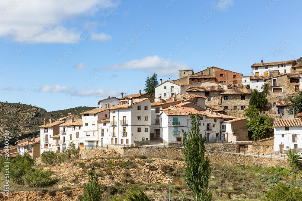 a view of Nogueruelas town, province of Teruel, Aragon, Spain