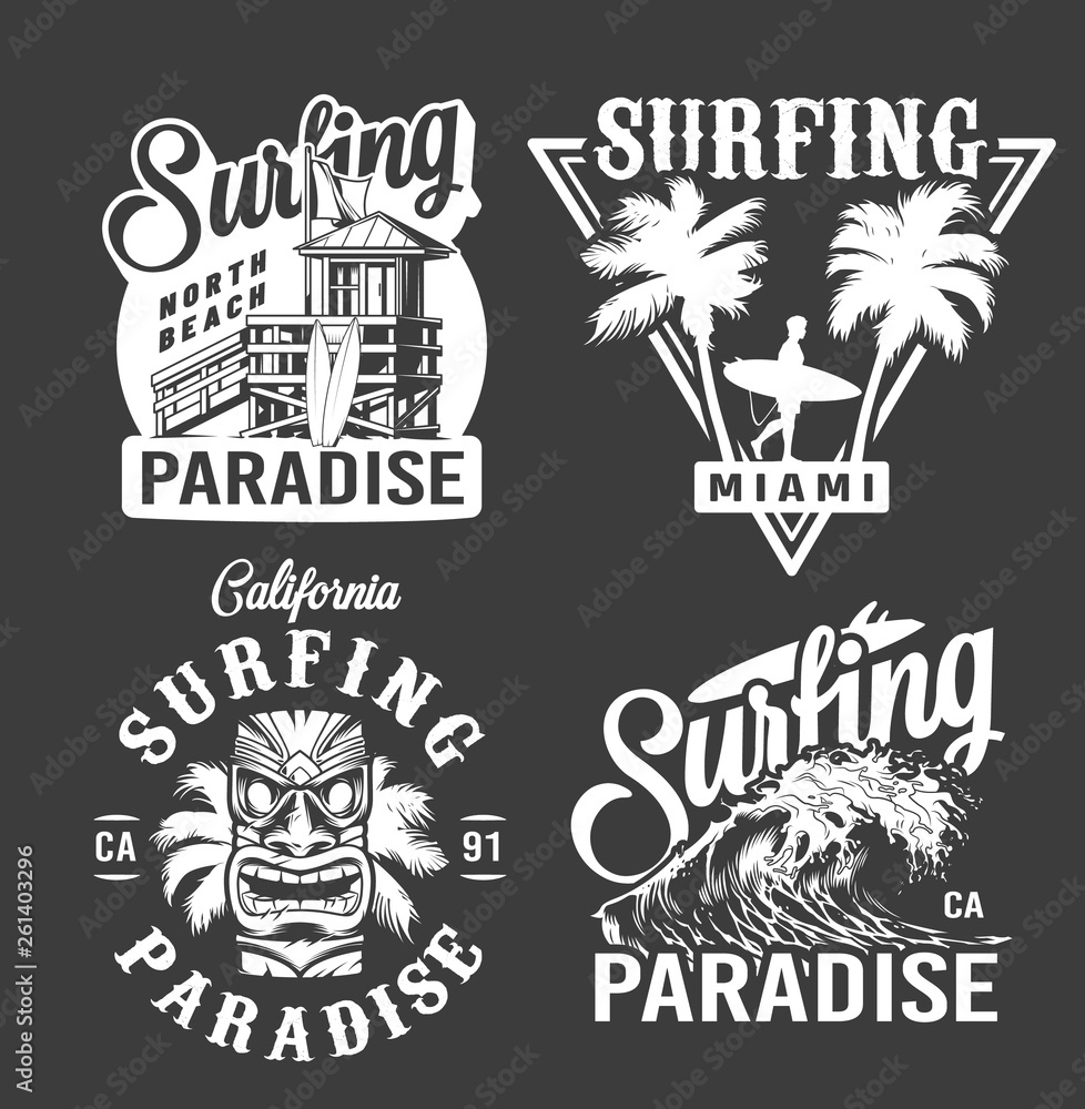 Vintage surf monochrome emblems